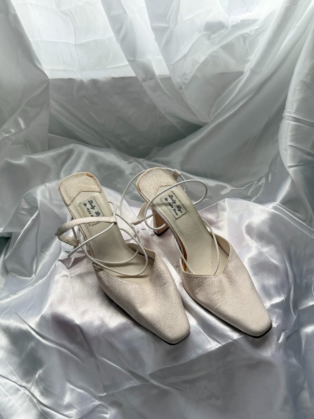 Ivory Satin Lace-Up Mule Heels | Balletcore Bridal Shoes SIZE 10